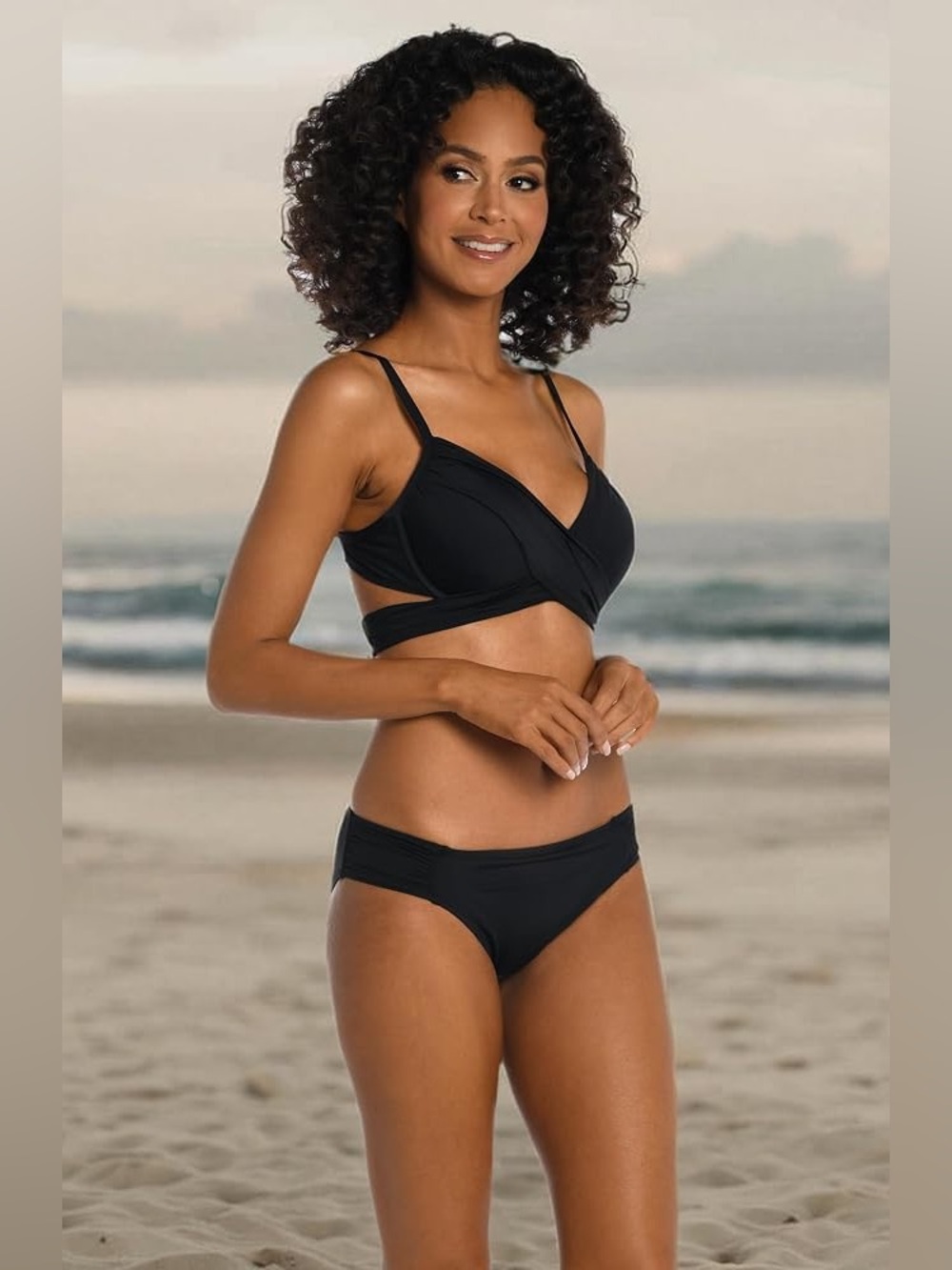 NWT La Blanca Island Goddess Wrap Push Up Swimsuit Bikini Top S 4 Black Tie
